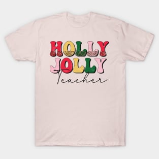 Holly Jolly Teacher Retro Groovy Christmas Gift for Teachers T-Shirt